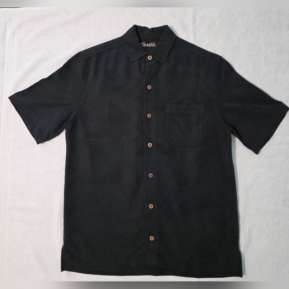 Caribbean Black Casual Button Down Shirt With Pocket NWOT